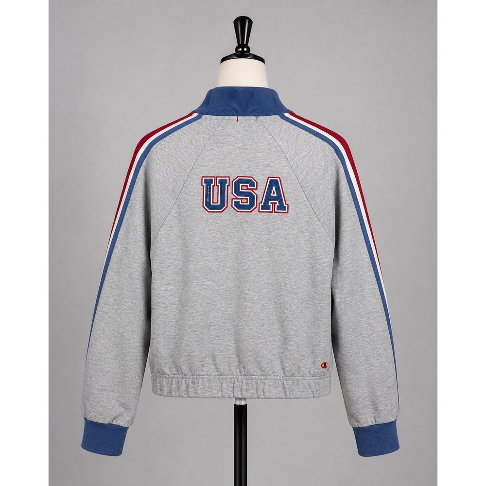 Champion USA Winter Gray Track Jacket Full Zip USA Back Graphic Size Small